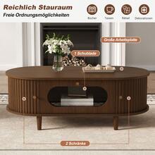 Coffee Table For Living Room, 100 X 50 X 36 Cm, Walnut Finish. Coffee Table With One Drawer, Side Table For Sofa With Roll-Up Door, Side Table, Living Room Table With 4 Support Legs, Walnut Finish. - 胡桃木色 - 查看 7