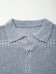 Áo len nam tay ngắn cổ polo cài khuy nửa thân, chất liệu lưới họa tiết kim cương, thoáng khí, màu xanh nhạt, thích hợp mặc đi làm, đi nghỉ mát, đi làm, mùa xuân/hè. - Màu xanh nhạt - Xem 4