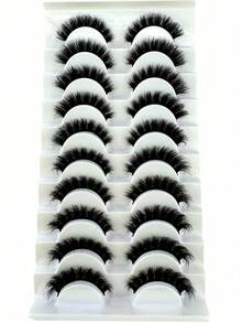 10 Pairs New 6D Ultra Soft Faux Lashes, Handmade, Reusable, Short Natural Style, Thick 3D Faux Mink Lashes - Black - View 6