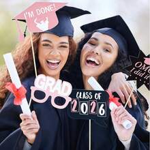 24pcs Pink Graduation Photo Studio Props, 2026 Graduate Exclusive, Graduation Ceremony Decorations, Photography Props Set, Signs, Photo Props, Suitable For Congratulating University Graduates Party, Photo Gifts And Decorations - View 4