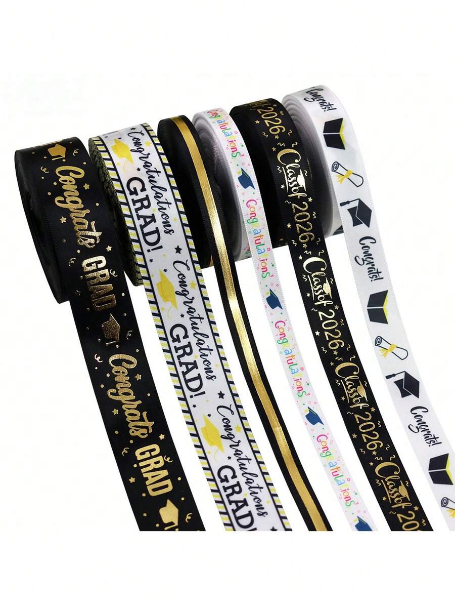 1 Rollo de cinta decorativa para regalos de graduación, adecuada para ceremonias de graduación, fiestas temáticas, manualidades y decoración de embalajes - Ver 1