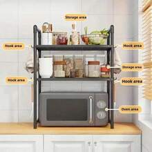 1 Set Multi-Tier Kitchen Storage Rack - Microwave Oven Kitchen Organizer Rack, Adjustable Storage Rack With Hooks, Kitchen Shelf, Multi-Function Storage Rack, Thickened Spice Rack With Handrail And Hooks, Suitable For Kitchen And Apartment Daily Storage, Ideal Gift For Holidays - Multicolor - View 5