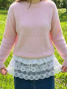 Women's Sweet Mesh Lace Mid-Length Dress, Layered Skirt For Spring & Summer, Anti-Flashing Concealed Thigh Mini Skirt - Multicolor - View 1