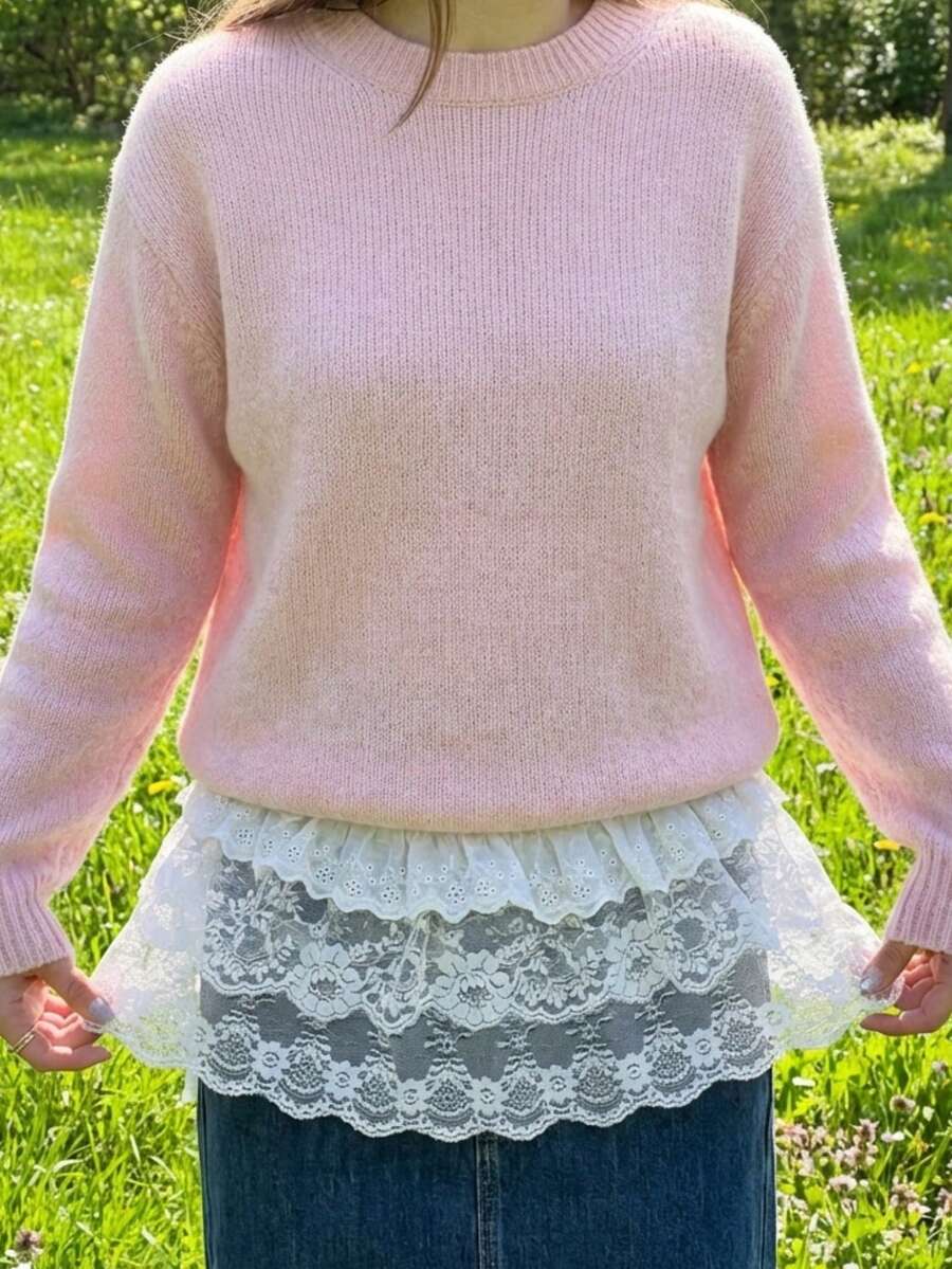 Women's Sweet Mesh Lace Mid-Length Dress, Layered Skirt For Spring & Summer, Anti-Flashing Concealed Thigh Mini Skirt - Multicolor - View 1