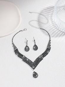 3件套流苏新娘女士时尚水晶项链套装，奢华珠宝套装，适合高端晚礼服和高档晚宴。 - 耳環+項鍊 - 查看 10