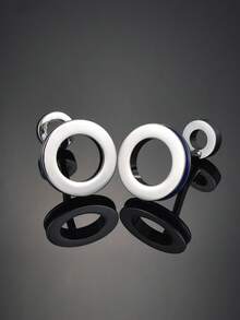 男士时尚银色镂空圆形袖扣一对 - 銀色 - 查看 5