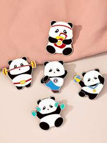 1/6 pièces Broche panda sportif de style chinois, haltère, punching, théière bouilloire figurines mignonnes, couleurs noir et blanc vives, accessoire décoratif unique pour sac à dos d'étudiant, vêtements, cadeau pour mère, père, remise de diplôme et enseignant - Multicolore - Voir 6