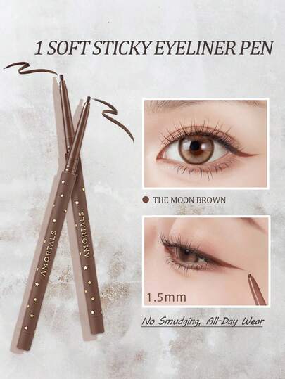 Amortals Lápiz delineador de ojos de gel ultra fino de 1,5 mm, marrón mate resistente al agua y a las manchas, de larga duración, apto para todo tipo de pieles, herramienta de maquillaje ideal para uso diario, viajes, Navidad, Halloween, Acción de Gracias, San Valentín, regalos, fiestas, citas románticas, reuniones con amigos, bodas, viajes al trabajo, entrevistas, graduaciones