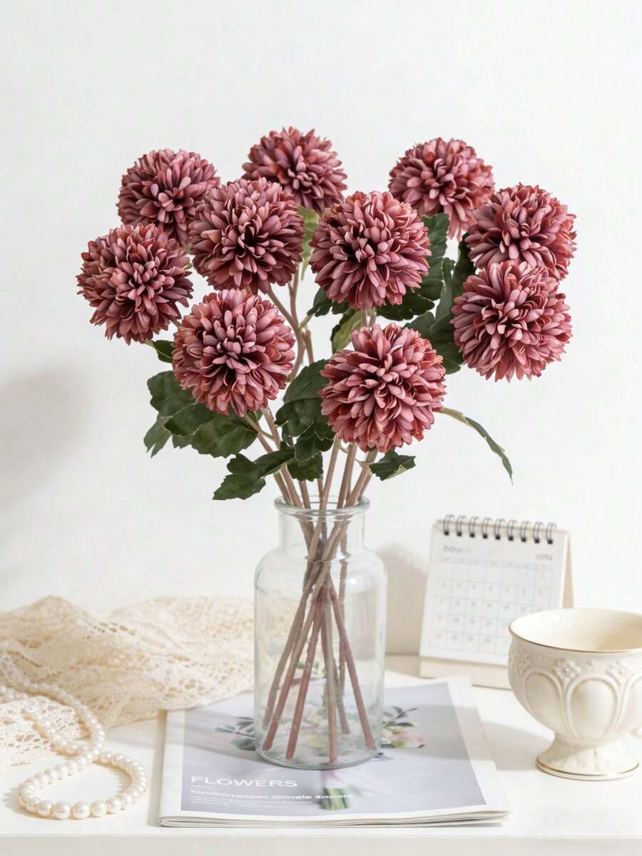1个仿真菊花球,刺绣菊花球,婚礼装饰,家居花瓶装饰,餐厅客厅卧室花卉装饰,新娘捧花,腕花,胸花材料,生日派对装饰,新年情人节礼物,DIY花环 - 深玫紅 - 查看 1