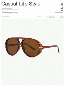 1PCWomen's Double-Bridge Frame Aviator Fashion Glasses, Featuring Tinted Lenses And Oversized Frames For A , Fashionable Look. Perfectly Suited For Festive Occasions, Parties, And Outdoor Activities - 透明茶架和茶葉 - 查看 11