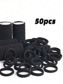 50pcs Box Black High Elastic Hair Scrunchies, Soft Stretchy Hair Ties, No Damage Ponytail Holders Hair Elastics, Daily Wear Gym Workout Sports Running Yoga Hair Accessories, Minimalist Hair Bobbles Rubber Bands For Women, Gift Wrapped Head Accessories - 黑色 - 查看 14
