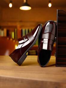 2026 New Men's Shoes, Pointed Toe, Waterproof, Slip-On, Fashionable Plus Size Loafers, Business & Office Style - Brown - View 3
