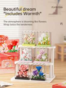 9pcs ABS Micro Bead With Acrylic Cover Eternal Flower Series Building Blocks Toy, Freely Stackable Desktop Decor, Handmade Interactive Stress Relief Assembly Toy, Comes With Gift Box, Ideal For Mother's Day/Back To School Small Gift - Multicolor - View 7