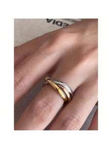 Classic Minimalist Three-Tone Titanium Steel Ring Set For Women (No Box) - 彩色 - 查看 3