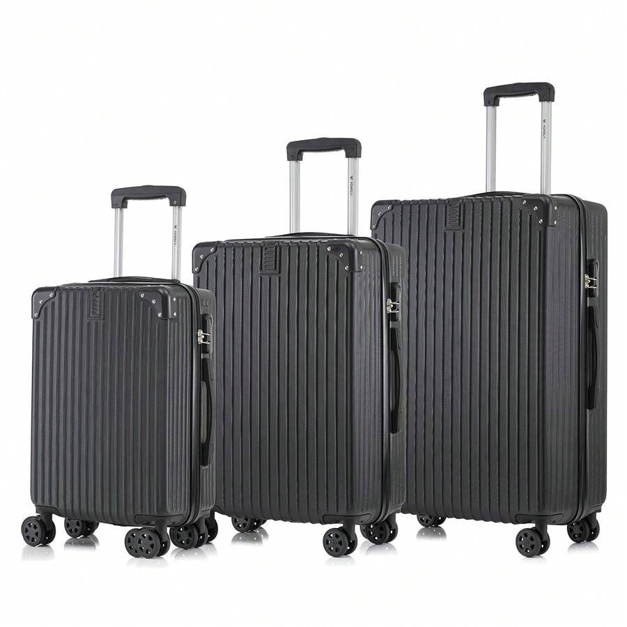 YONSLY 3‑Piece Suitcase Set 20/24/28 Inches With 4 Wheels 360° Double Maintenance Zipper Mesh Pocket Combination Lock Soft Rubber Handle Lightweight - 黑色 - 查看 1