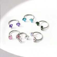 20G Horseshoe Nose Ring(Free Ball Holder) Internally Threaded Gems,Earring Daith Cartilage Helix,Piercing Jewelry With Grabbing Tool. - Silver - View 8