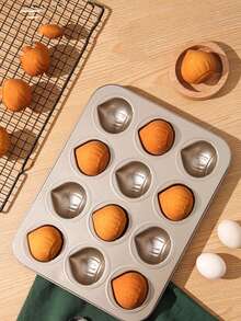 1个栗子图案烤盘，不粘材质，6/9/12孔玛德琳蛋糕烤盘，适用于家用烤箱烘焙（香槟金），不粘材质，高品质碳钢蛋糕烤盘，易于清洗和脱模 - 查看 3