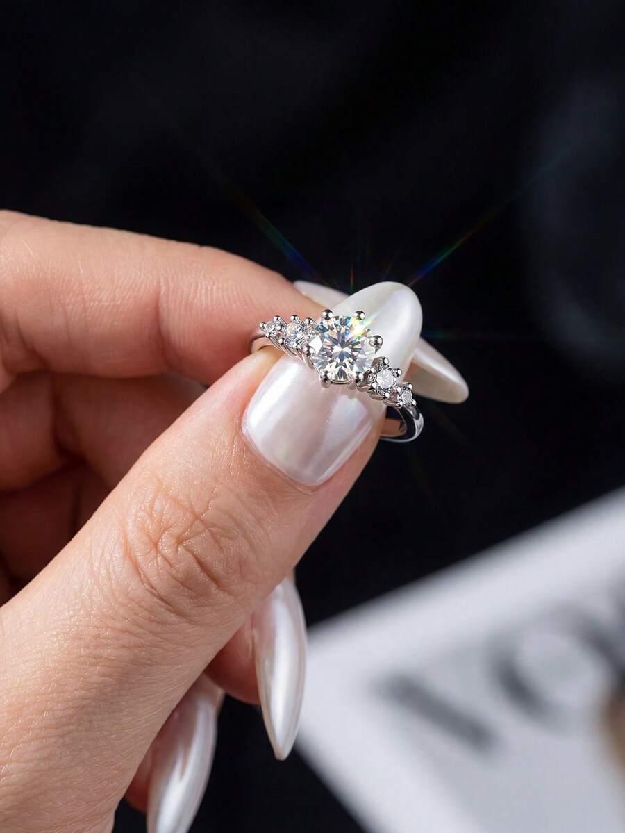 1 Carat Round Diamond Moissanite 925 Sterling Silver Luxury Engagement Wedding Ring, Best Friend Birthday Anniversary Memorial Bridal Jewelry - Round Moissanite Ring - 1ct - View 1