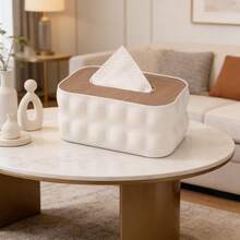 1个带盖长方形纸巾盒套，现代木质餐巾纸架，松木盖，纸巾盒收纳架，适用于家庭、汽车、办公室、浴室梳妆台、桌面、卧室 - 彩色 - 查看 3