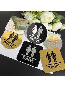 1pc Acrylic Mirror Bathroom Door Sign, Double-Layer Unisex Washroom Indicator, Self-Adhesive Removable, Suitable For Home And Public Restrooms, Home Decor, Bathroom Decor, Acrylic Bathroom Sign - Multicolor - View 6