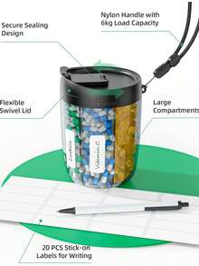 6-Compartment Large Capacity Portable Pill Organizer, Wide Mouth Anti-Mix Pill Box, Travel Pill Box, Can Hold Large Amount Of Supplements, Easy To Take Out, Travel Accessory, Back To School Season - Multicolor - View 6