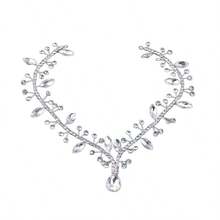 1 pieza Tocado de novia minimalista con cristales, aro para el cabello con gota y accesorio de cadena de cabello simétrica - Plateado - Ver 8