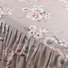 3pcs Minimalist Modern Floral Pattern Double Ruffle Bed Skirt Set, Bedroom Bedding (1 Bed Skirt, 2 Pillowcases, No Inner Core) - Dusty Purple - View 6