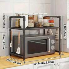 1 Set Multi-Tier Kitchen Storage Rack - Microwave Oven Kitchen Organizer Rack, Adjustable Storage Rack With Hooks, Kitchen Shelf, Multi-Function Storage Rack, Thickened Spice Rack With Handrail And Hooks, Suitable For Kitchen And Apartment Daily Storage, Ideal Gift For Holidays - Multicolor - View 3