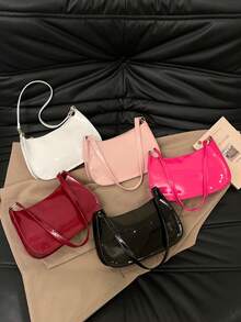 1 pieza Bolso Hobo de cuero patentado, bolso de hombro brillante estilo Y2K, bolso ligero, bolso compacto para uso diario, bolso versátil casual para ir y venir, perfecto para chicas/estudiantes/jóvenes, para ir y venir diario, compras - Multicolor - Ver 2