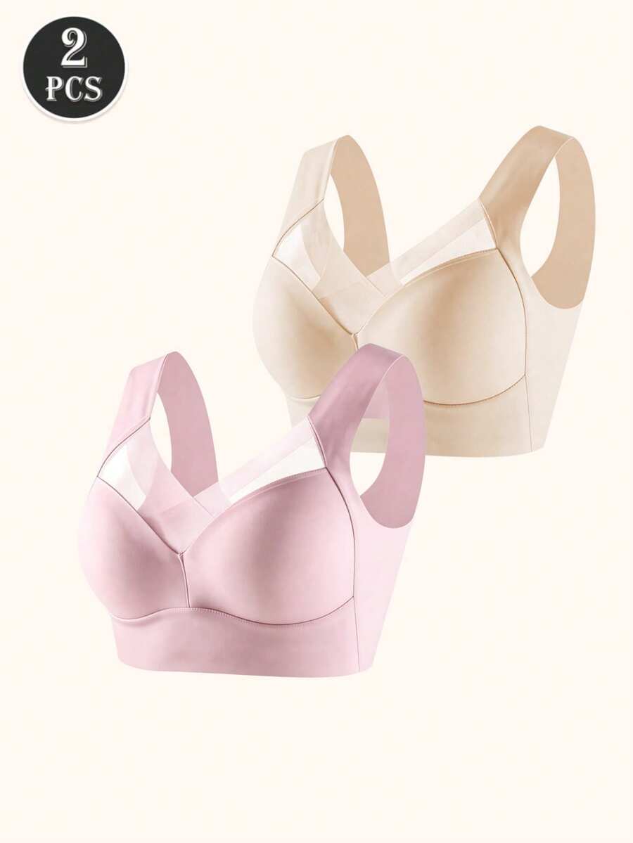 2pcs/Set Seamless Women's Tank Top Style Wire-Free No-Show Bra, Skin-Friendly Breathable Wire-Free Bra