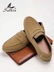 Salkin Mocasines de diseñador para hombres, zapatos casuales de ante sintético, suaves, cómodos, transpirables, antideslizantes, planos, versátiles para trajes, estudiantes, graduación, negocios, fiestas, bodas, primavera/verano/otoño, tallas grandes, múltiples colores disponibles. Nota: Corre pequeño, por favor pida una talla talla grande. Elegancia de dinero viejo otoño - Caqui - Ver 7