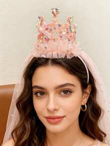 Fashionable Mesh Crown Headband, Elegant Princess Birthday Hair Accessory - Multicolor - View 2