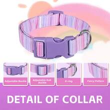 Pastel Rainbow Dog Collar - Adjustable Pink Purple Blue Stripe Pet Collar With Matching Purple Buckle & Silver D-Ring - Watercolor Puppy Neckband For Small Medium Dogs - Mixed color - View 5