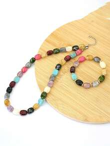 Bộ 1 dây chuyền và vòng tay phong cách Bohemian, làm thủ công từ hạt acrylic, sang trọng và tinh tế dành cho nữ. - Bộ dây chuyền và vòng tay - Xem 5