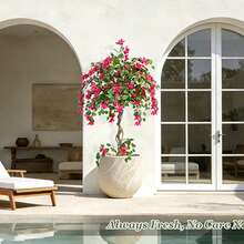 Large Artificial Bougainvillea Tree 3/4/5FT UV Resistant Faux Bougainvillea Flower Plant Real Touch Fake Rose Tree For Outdoor Indoor Realistic Silk Flower Tree For Garden Poolside Patio Wedding Easter Festival Home Room Decor - Màu Hoa hồng đỏ - Xem 9