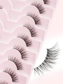10 Pairs Natural-Looking Crossed False Eyelashes, 3D Faux Mink Delicate Curly Transparent Stem Lashes, Suitable For Date, Work Makeup - Black - View 3