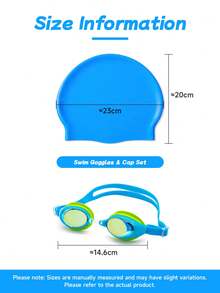 2pcs Swimming Goggles + Swimming Cap, Leak-Proof, Anti-Fog And UV Protection, Comprehensive Protection For Children, Silicone Swimming Cap - Blue - View 5
