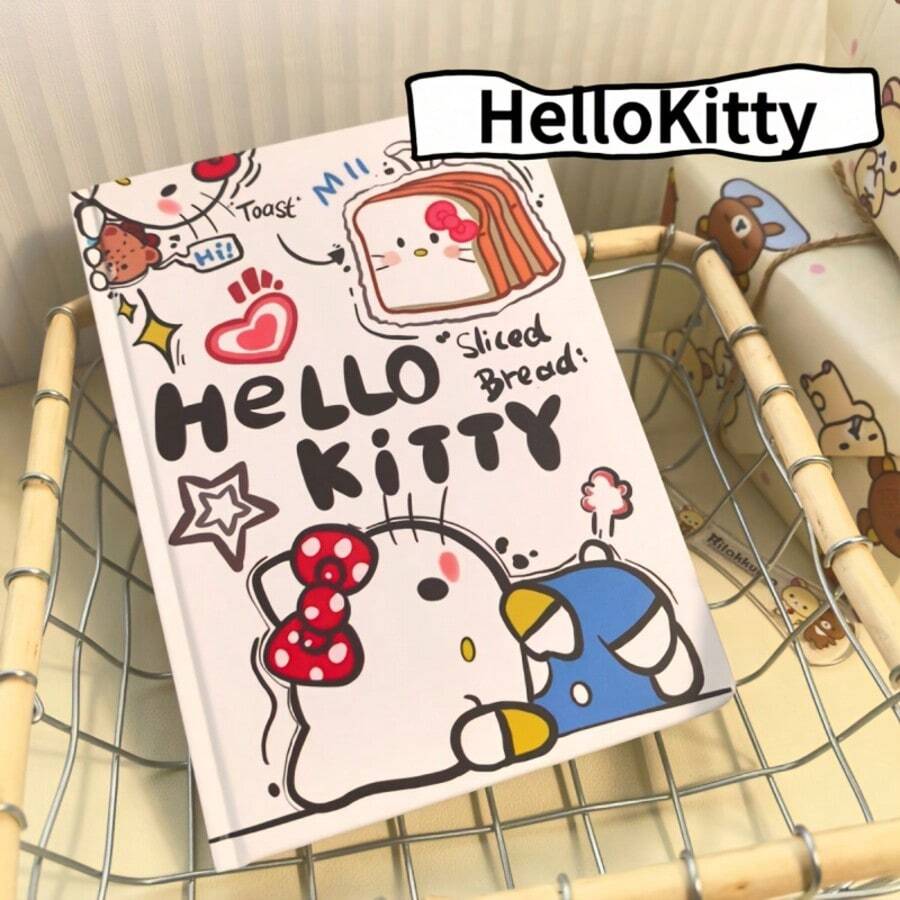 SANRIO 1本可爱Hello A5硬面笔记本，厚实彩色内页，樱花、吐司、游行小猫图案，日常办公备忘录 - 彩色 - 查看 1