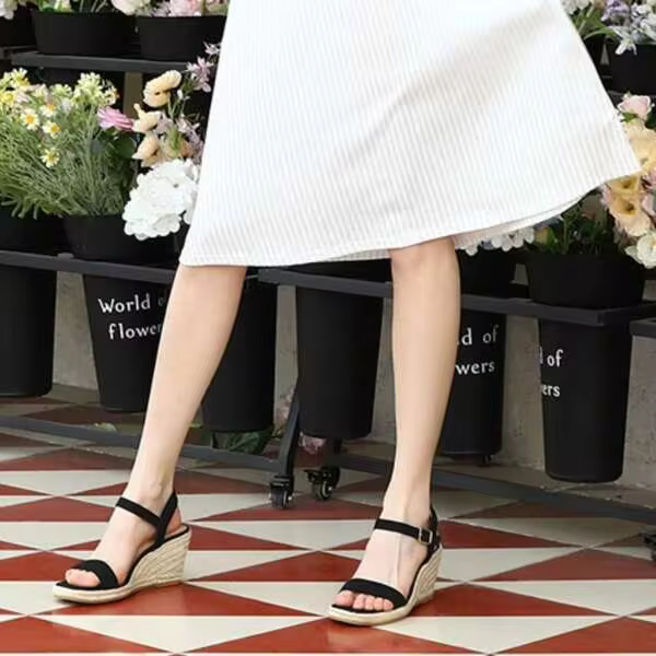 Sandals For Women Wedge Sandals Platform Heels Open Toe Square Toe Single Strap Espadrille Woven Sole Comfortable Fashion Summer Vacation Travel Shoes
