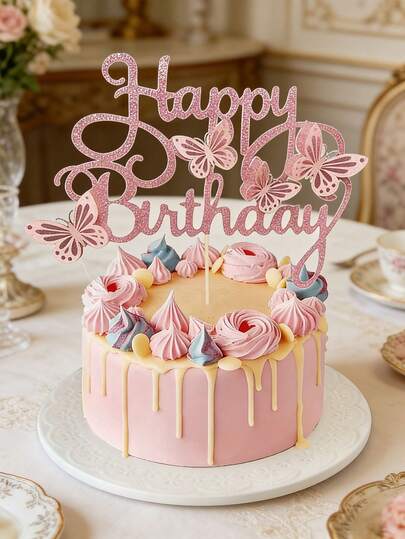Phụ kiện trang trí bánh hình bướm màu hồng, trang trí bánh sinh nhật 3D màu hồng, trang trí bánh hình bướm màu hồng và vàng, thích hợp cho tiệc sinh nhật, trang trí bánh sinh nhật cho nữ, tiệc mừng em bé chào đời.