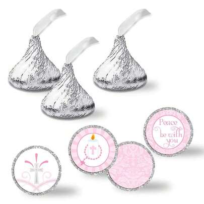 90pcs/10sets Paper First Communion Kiss Stickers, Round Party Stickers Suitable For AmandaCreation Chocolate Kisses, Great For Party Favors, Envelope Seals And Gift Bags