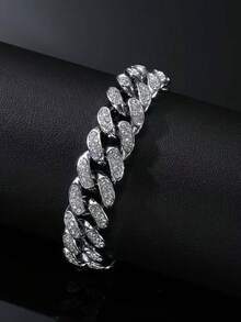 Set de 3 piezas Pulseras cubanas con eslabones brillantes, joyería unisex de hip hop - Multicolor - Ver 3