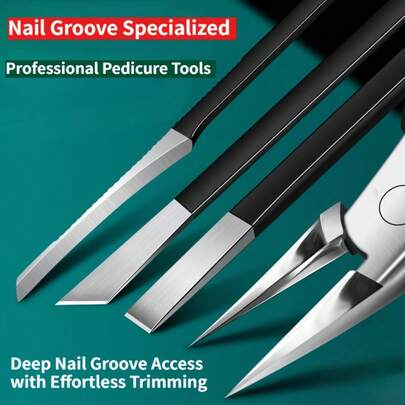 1/4件套专业趾甲护理套装，含指甲钳和修脚工具，精准处理嵌甲和趾甲内生。不锈钢材质，锋利易用，防滑易握手柄，足部护理工具。