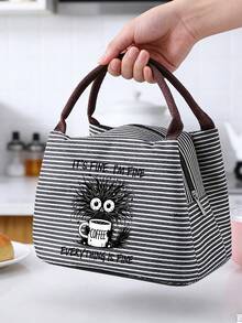 印有“一切都好”咖啡杯图案的保温午餐包，趣味咖啡爱好者礼物，含黑色餐具袋，大容量，学生保温午餐盒，便携式旅行野餐包，办公学校午餐包，男女通用多功能露营学校午餐盒，野餐包，保冷袋，学校假期必备夏季用品 - 彩色 - 查看 6