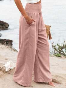 Loose High Waist Wide Leg Casual Pants For Women, New Arrival Autumn Spring - Baby Pink - View 3