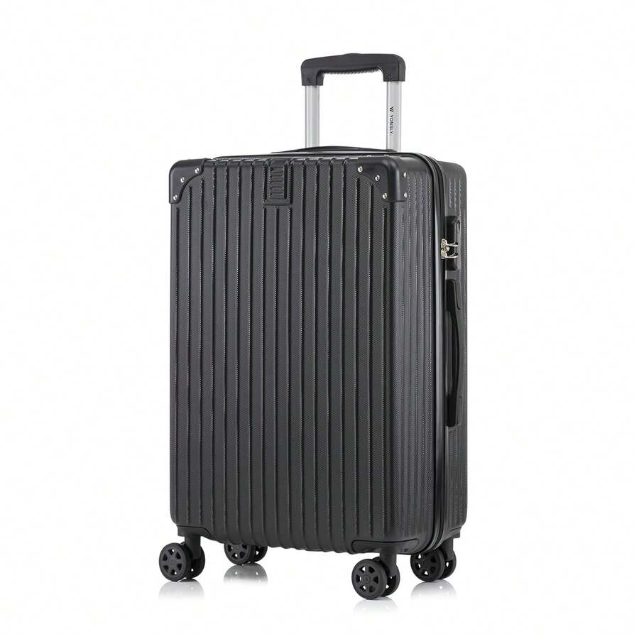 YONSLY Lightweight Suitcase 20/24/28 Inches With Combination Lock 4 Wheels 360° Double Zipper Mesh Pocket Soft Rubber Handle Trolley Suitcase - 黑色 - 查看 1