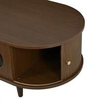 Coffee Table, 100 X 50 X 36 Cm, Walnut Finish. Coffee Table With A Drawer, Console Table With A Roll-Up Door, Side Table, Four-Legged Living Room Table, Walnut Finish. - Brown - View 6