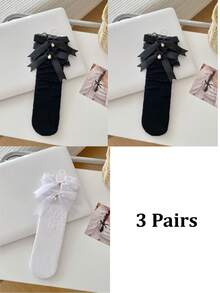 1/3 Pairs Spring/Summer Thin Knee-High Socks, Ballerina Style Mid-Calf Socks, Lolita Bow Socks, Mesh Hollow Stockings, No-Show Socks, Lace Trim Straight Tube Socks - Multicolor - View 30