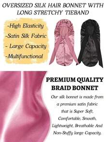 Nunify Long Satin Silk Sleep Cap, Women's Sleeping Cap, Silky Drawstring Sleep Hat, Suitable For Braids And Curly Hair, Plus Size Satin Sleep Cap With Elastic Drawstring - Black - View 8