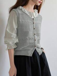 Women's Autumn Soft Style Minimalist Knit Vest Summer - Light Grey - View 3